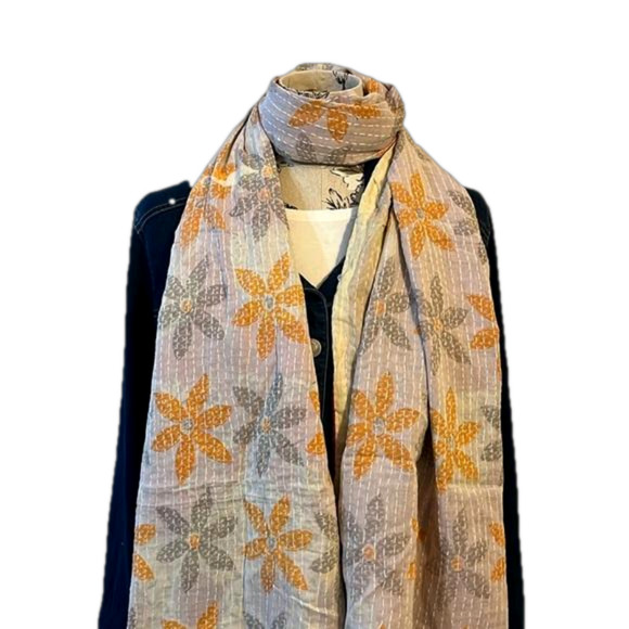 Hand Crafted Accessories - KANTHA SCARF REVERSIBLE SARI HEAD WRAP DECOR LINEN SARONG